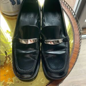 Womens Ralph Lauren Black Loafers with Silver Accent